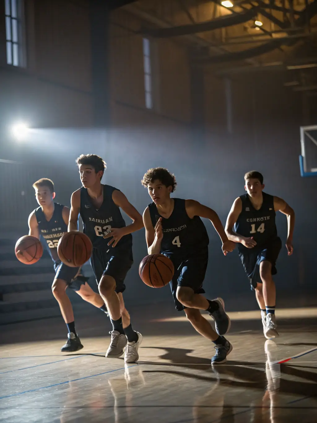 A dynamic image of students collaborating during a basketball practice, emphasizing teamwork and strategic thinking.